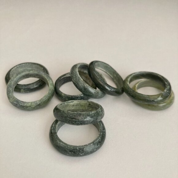 Vintage Natural Dark Green Jade Band Ring Size 6 8 9 Semiprecious Stackable - Picture 6 of 10